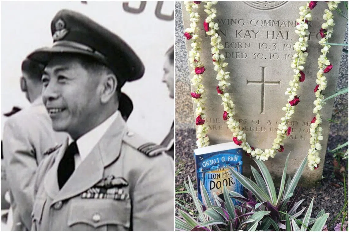 British author Onjali Rauf left flowers and a copy of her book at Tan Kay Hai's headstone at Kranji War Cemetery on April 29, 2024.