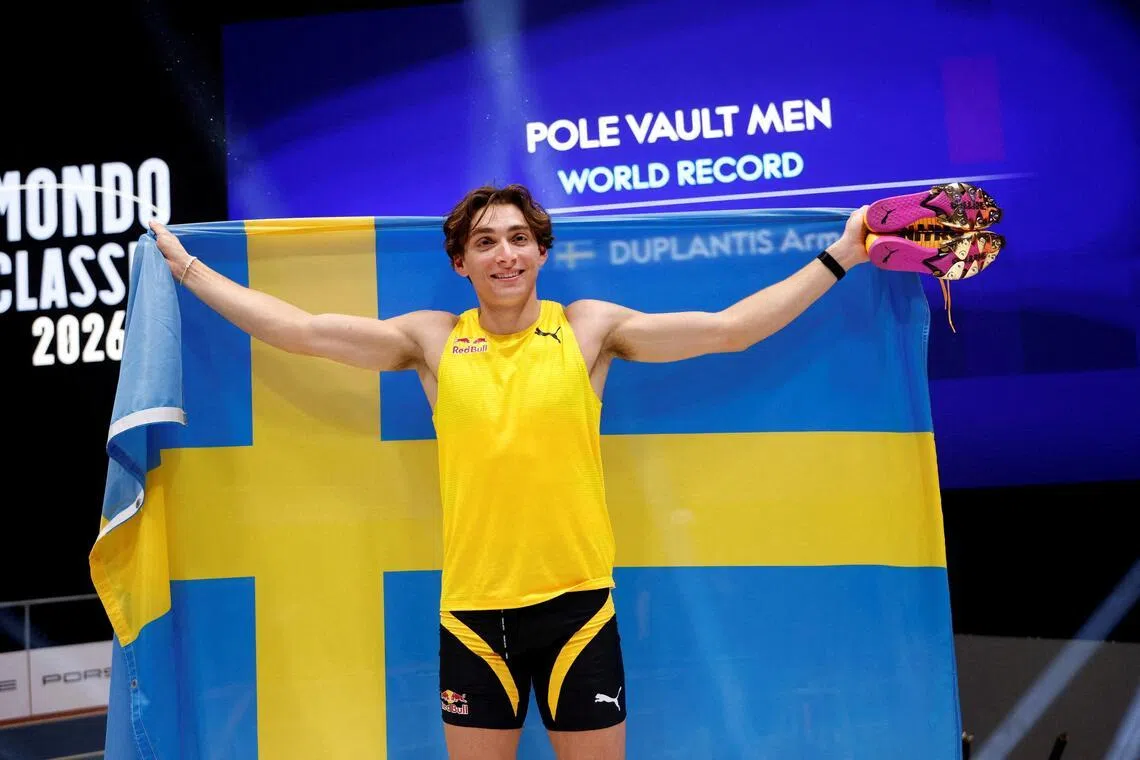 Sweden's Armand Duplantis after setting a new world record of 6.31m during the pole vault gala in Uppsala.