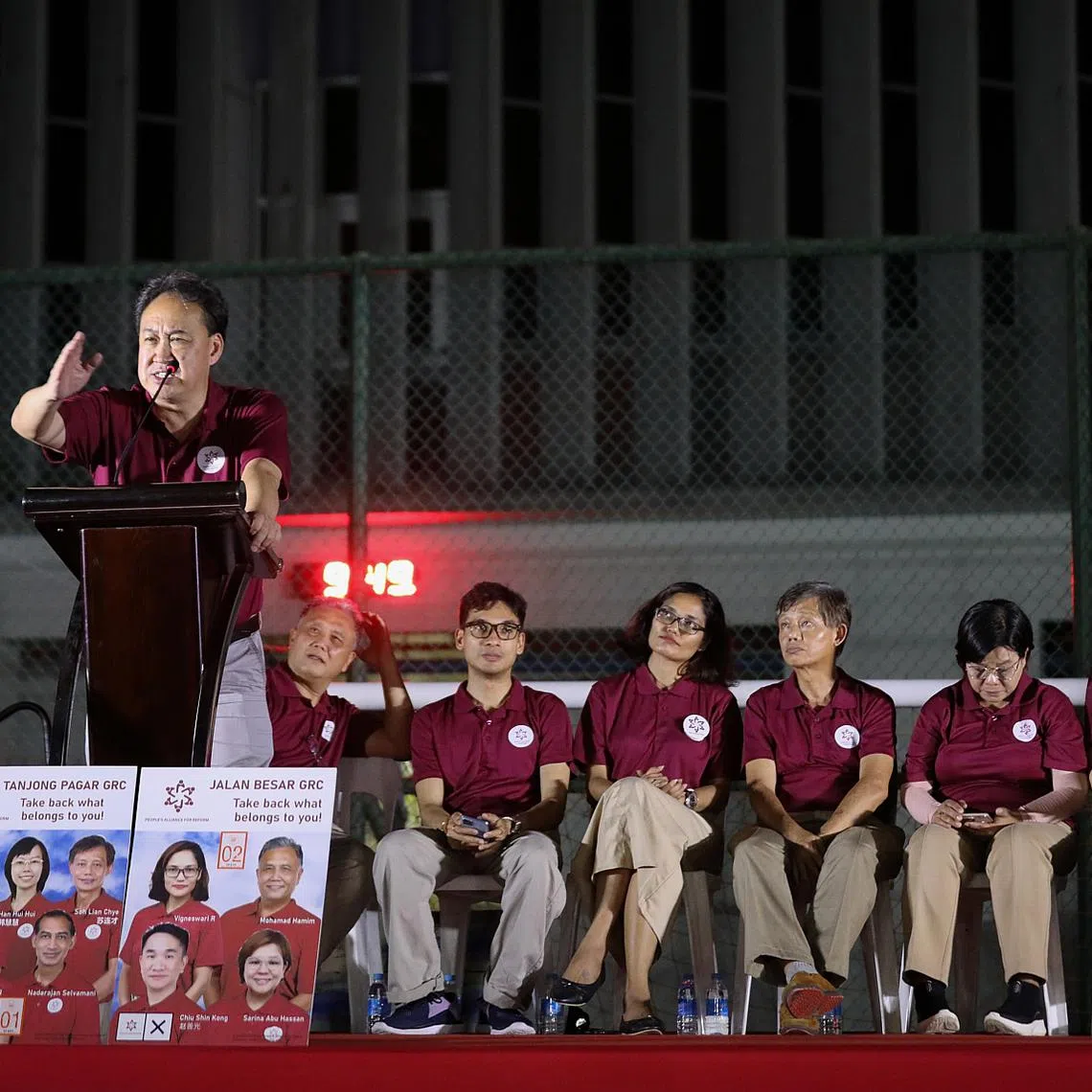 People’s Alliance for Reform's secretary-general Lim Tean speaks at the party's rally at Northlight School on April 26.