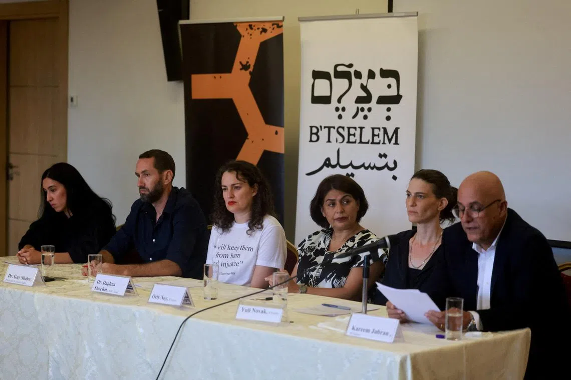 Israeli human rights groups holding a press conference in Jerusalem on July 28 to issue a report saying Israel is committing a genocide in Gaza.