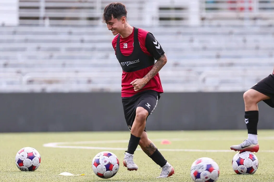 Tanjong Pagar United midfielder Emilio Estevez Tsai scored his first goal against BG Tampines Rovers on Jan 31.