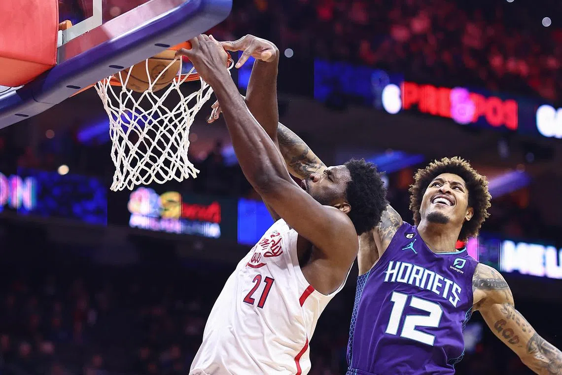 Joel Embiid scored 53 points and added 12 rebounds to power the Philadelphia 76ers over Charlotte 131-113 on Sunday.