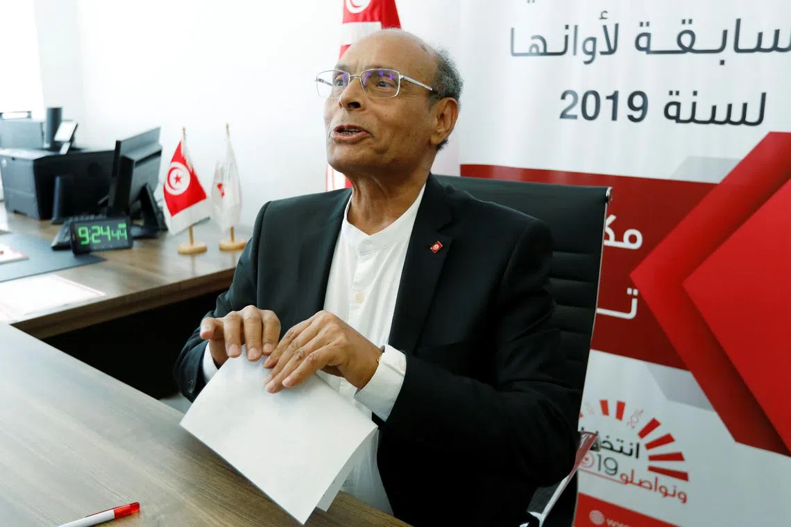Former Tunisian President Moncef Marzouki submits his candidacy for the presidential election in Tunis, Tunisia August 7, 2019. Picture taken August 7, 2019. REUTERS/Zoubeir Souissi/File photo