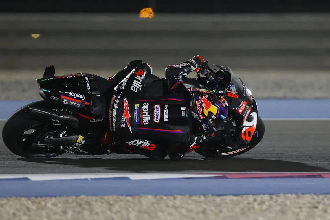 FILE PHOTO: MotoGP - Qatar Grand Prix - Lusail International Circuit, Doha, Qatar - April 13, 2025 Aprilia Racing's Jorge Martin in action REUTERS/Ibraheem Al Omari/File Photo