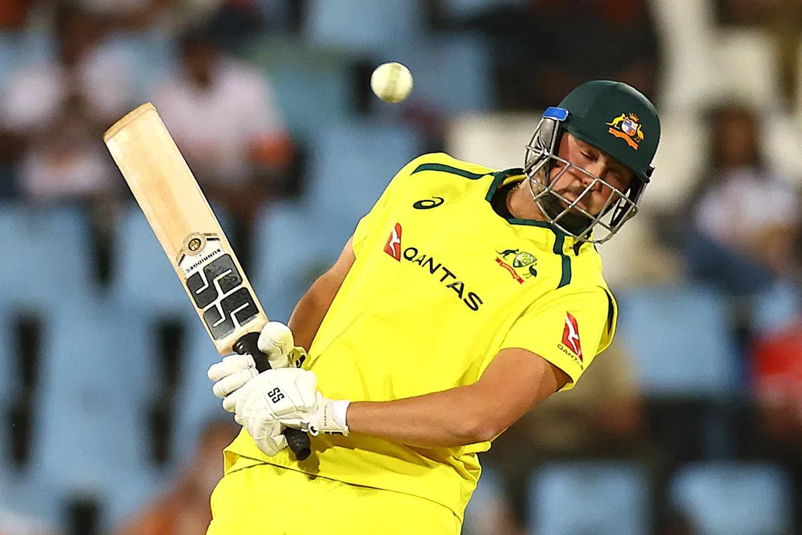 Cricket - Fourth One Day International - South Africa v Australia - SuperSport Park Cricket Stadium, Centurion, South Africa - September 15, 2023  Australia's Tim David in action REUTERS/Siphiwe Sibeko