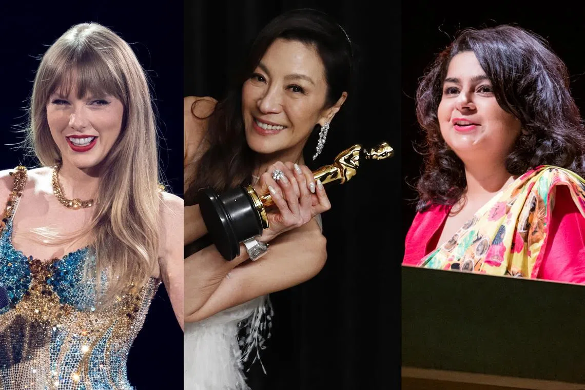 (From left) Taylor Swift, Michelle Yeoh and Pooja Nansi helped rock the lifestyle scene in 2023.