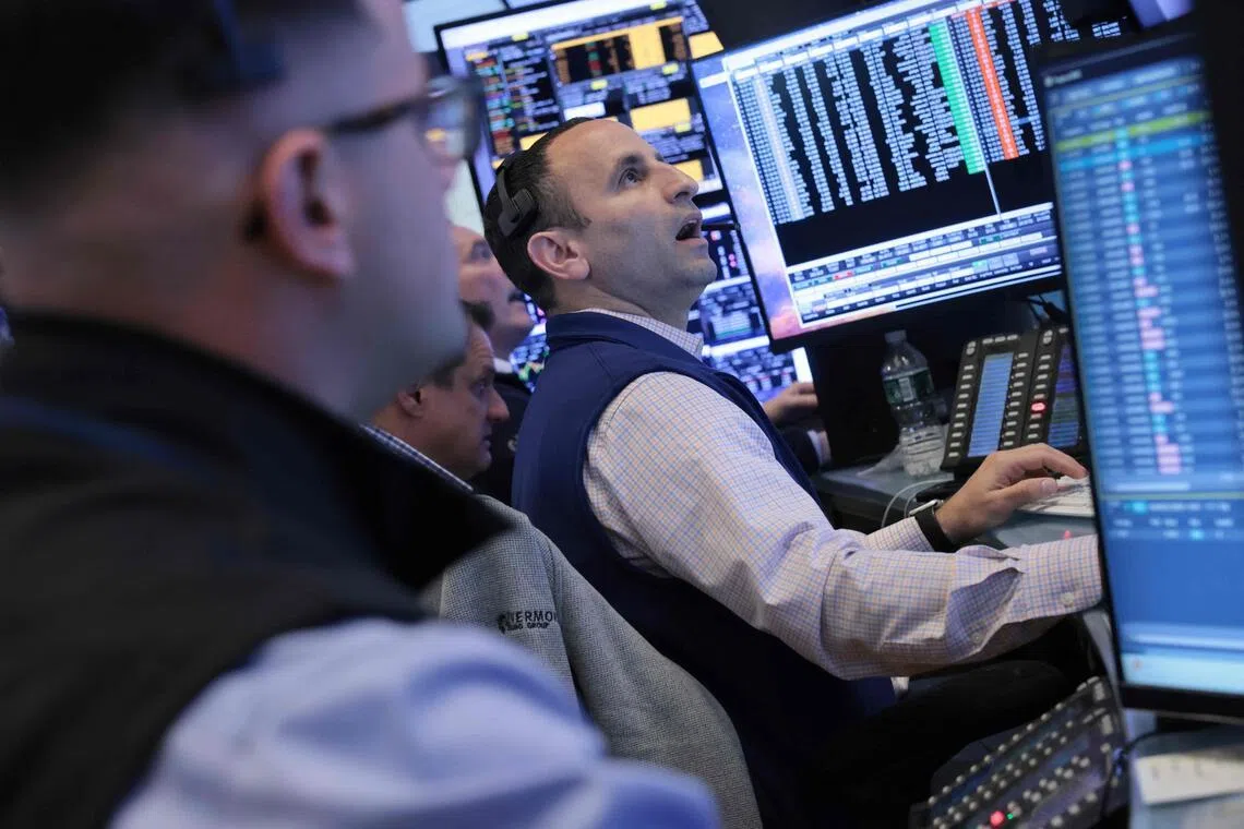 Traders working on the floor of the New York Stock Exchange, in New York City.