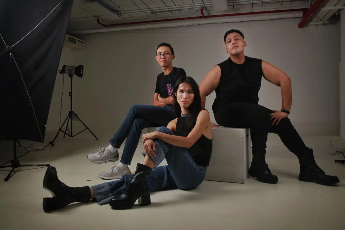 Today's models are glorious and gloriously imperfect, such as (from left) Farhan Hanis, Alley T and Teo Yong Le.