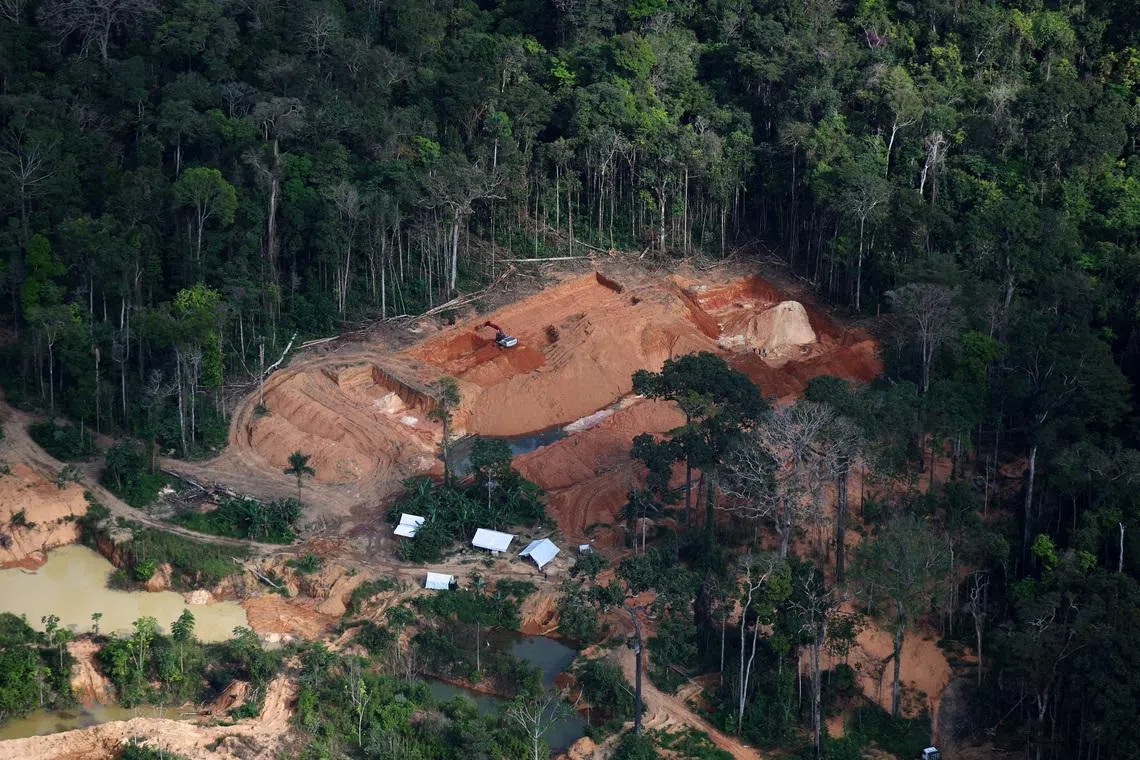 An aerial view shows an illegal gold mine in the Amazon rainforest during a Greenpeace flyover in the municipality of Itaituba, Brazil, on May 20.