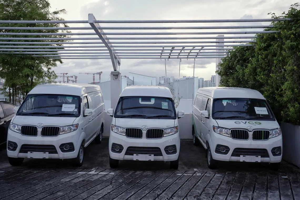 Unregistered vans near EVCo’s premises at Frontier on Feb 1, 2024. Follow-up to the investigation of the top management at EVCo, a SMRT subsidiary which leases out vans.
