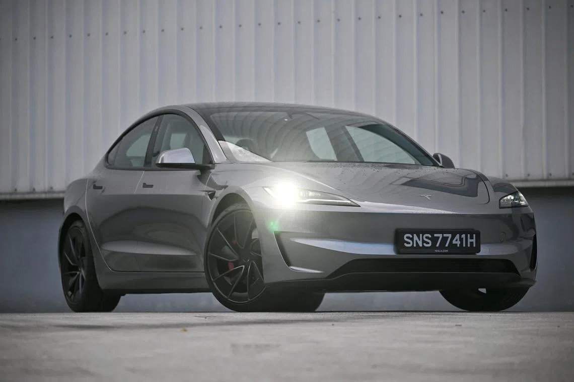 Interior and exterior of the Tesla Model 3 Performance facelift, on Sep 11, 2024.