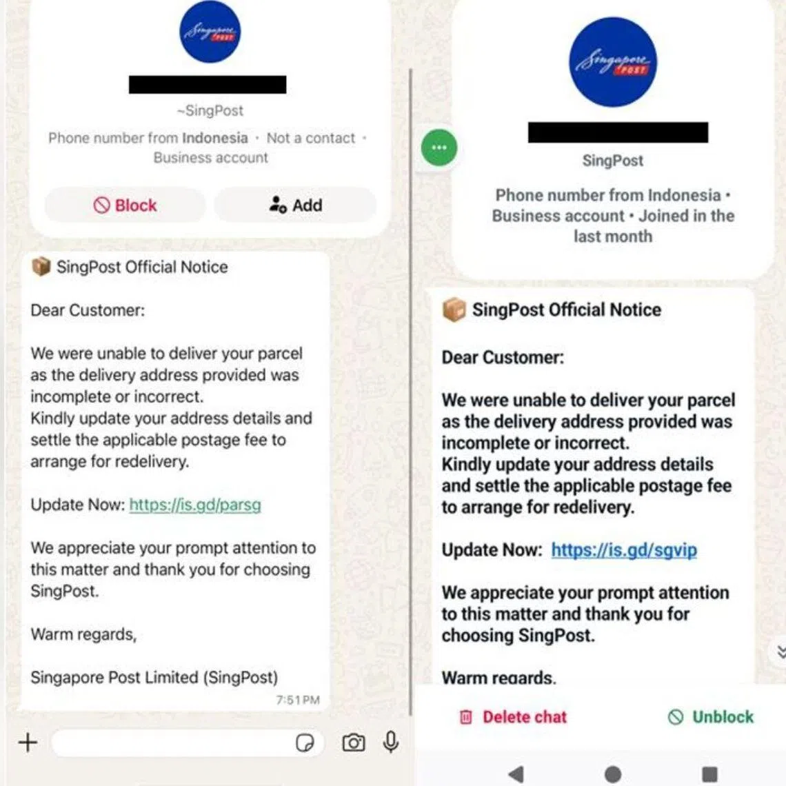 Victims are asked to click on a link to update their information to have a parcel re-delivered.
