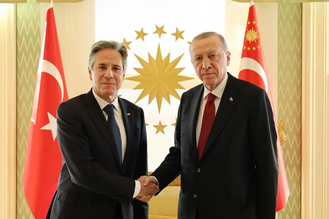 US Secretary of State Antony Blinken (left) meeting Turkey’s President Recep Tayyip Erdogan in Istanbul on Jan 6.