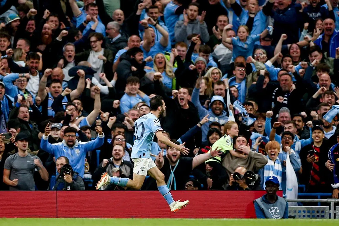 Bernardo Silva of Manchester City celebrates after scoring the 2-0 goal.