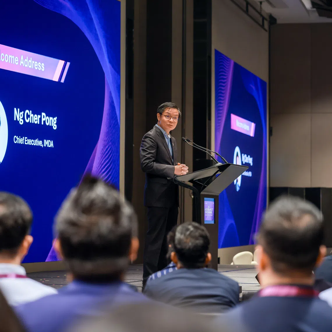 IMDA chief executive Ng Cher Pong announces a starter kit for testing artificial intelligence agentic systems during the AI Assurance Exchange: The Agentic AI Edition on Oct 14.