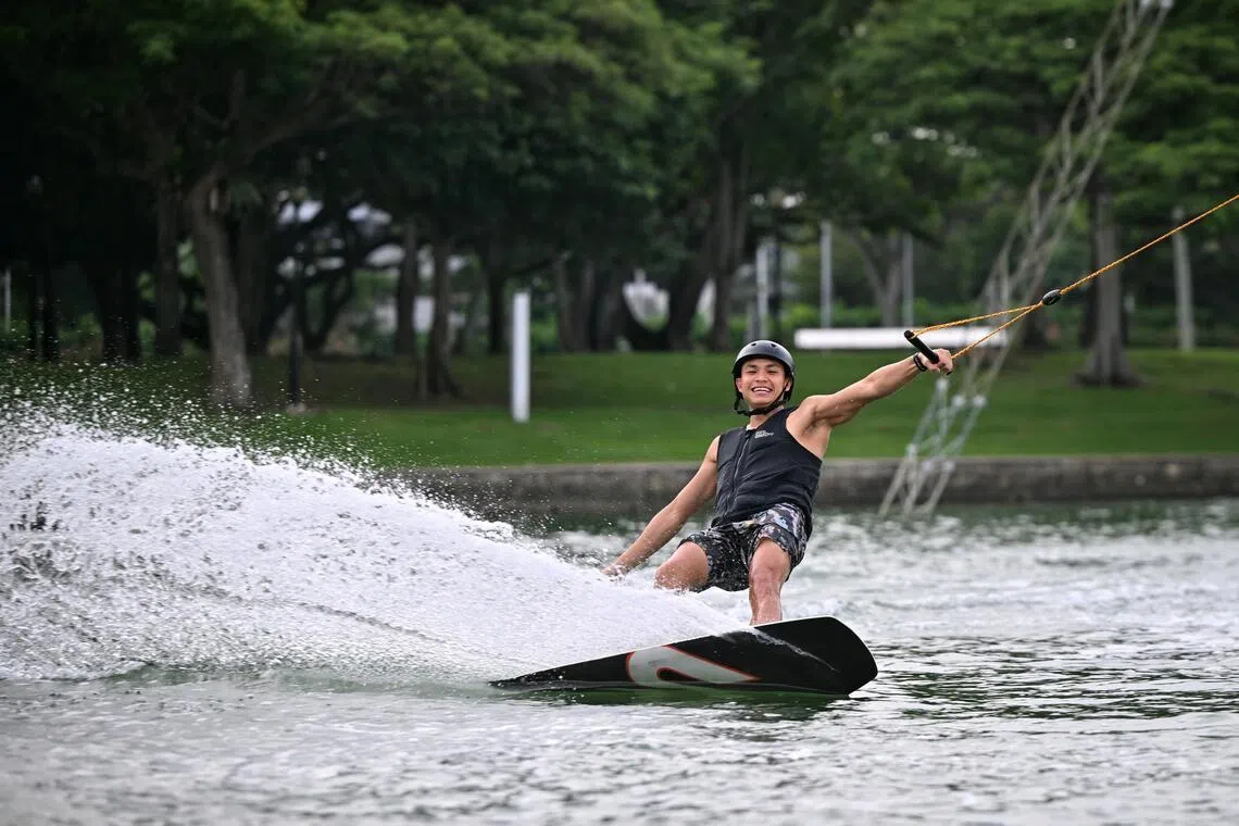 Singapore wakeboarder Clarence Batchelor, at Singapore Wake Park on Jul 2, 2026.