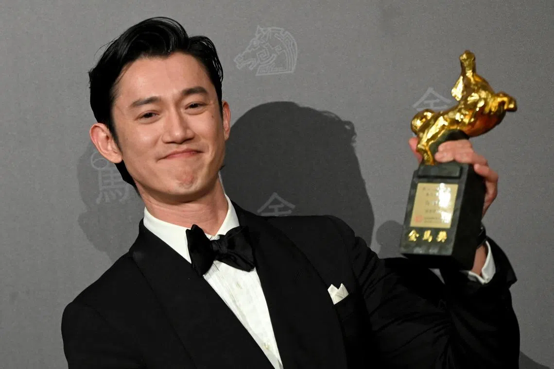 Taiwanese actor Wu Kang-jen wonthe Best Leading Actor Award for the film Abang Adik at the 60th Golden Horse Film Awards in Taipei on Nov 25, 2023. 