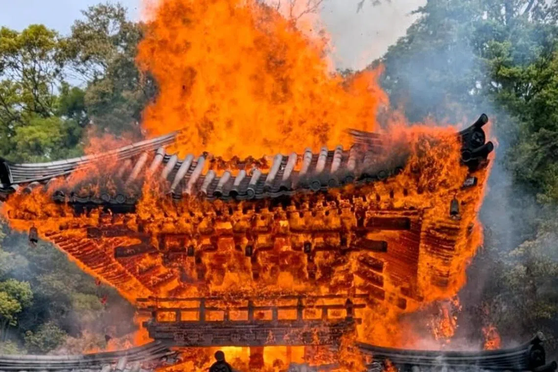 The "eternal flame" was salvaged and moved to a different site after the blaze.