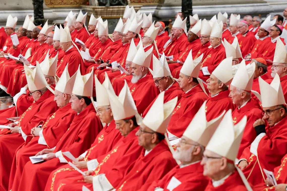 Cardinals and bishops attend a mourning Mass for Pope Francis on the third day of Novendiali (nine days of mourning after the Pope's funeral) at St. Peter's Basilica at the Vatican, April 28, 2025. REUTERS/Remo Casilli