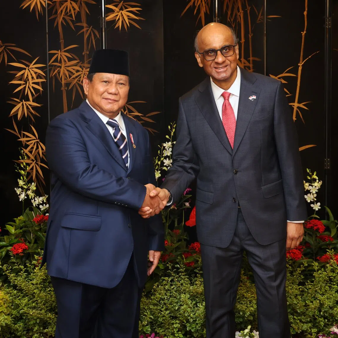 Indonesian President Prabowo Subianto calling on President Tharman Shanmugaratnam at Parliament House on June 16. 
