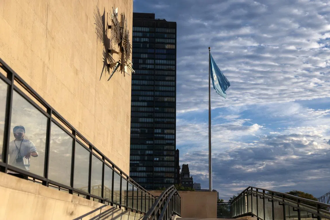 The United Nations flag flutters during the 80th U.N. Nations General Assembly outside their headquarters in New York City, U.S.,September 26, 2025. REUTERS/Shannon Stapleton