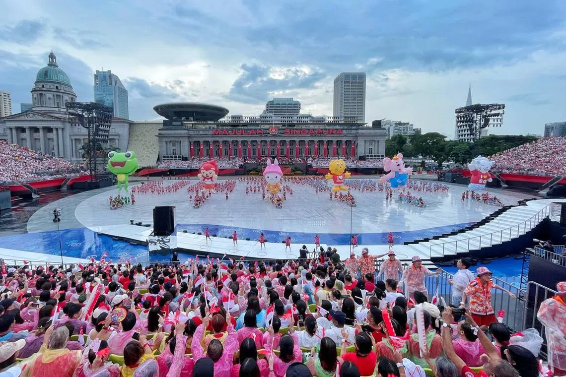 Mascots performing at the NDP 2024 at the Padang on Aug 9, 2024. 