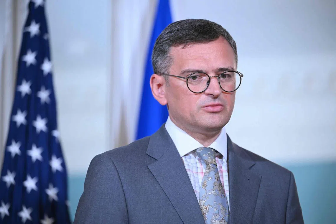 Ukrainian Foreign Minister Dmytro Kuleba speaking to the media during a visit to the US in July 2024.