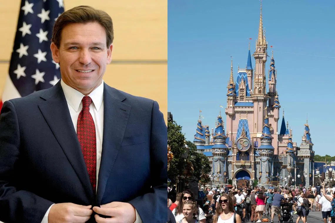 An ongoing effort by Mr DeSantis (left) and his supporters to exert control over Disney began in 2022.