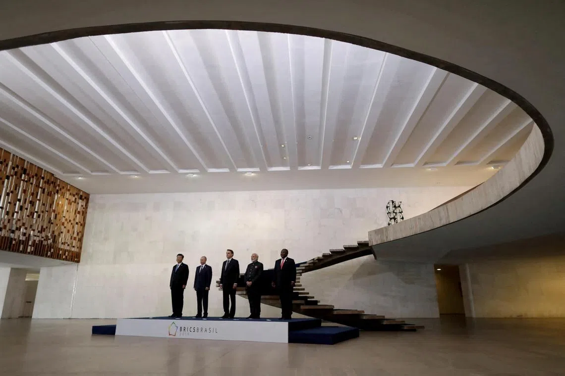 A photo from Nov 14, 2019, shows Brics leaders at the bloc's summit in Brasilia, Brazil.