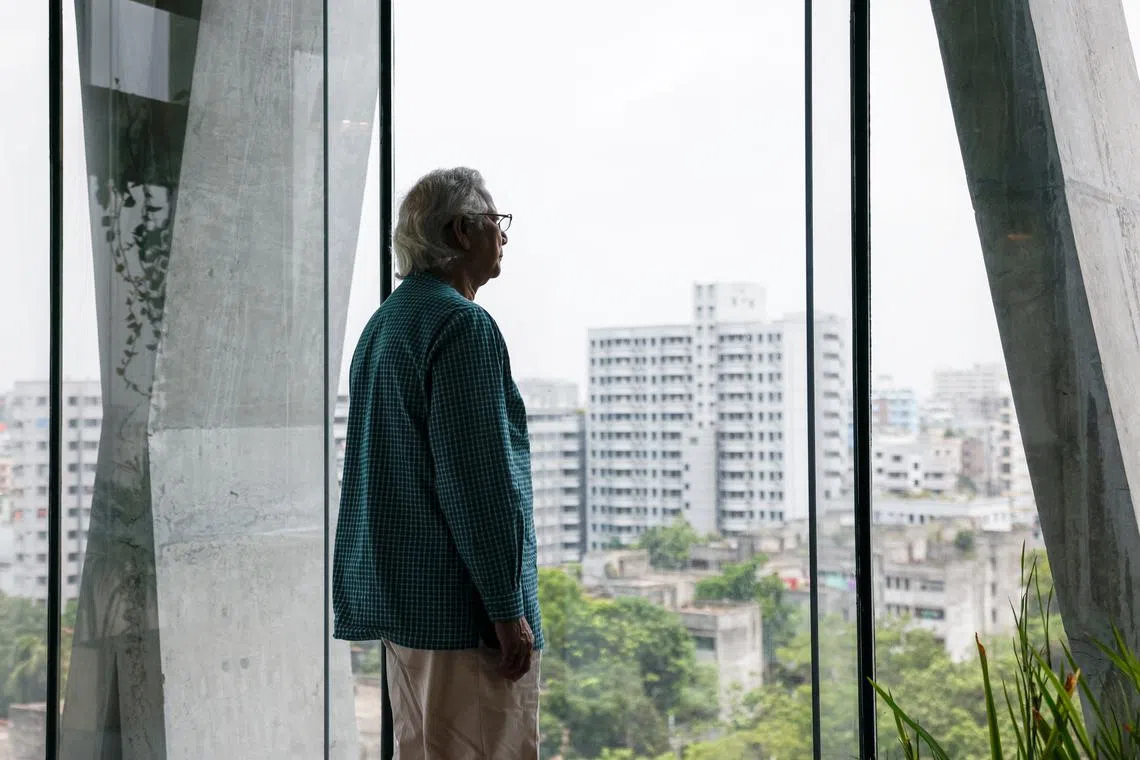 FILE PHOTO: Bangladeshi Nobel Peace Prize winner Dr. Muhammad Yunus looks on as he poses for photo during an interview with Reuters in his office, in Dhaka, Bangladesh, June 4, 2024. REUTERS/Mohammad Ponir Hossain/File Photo