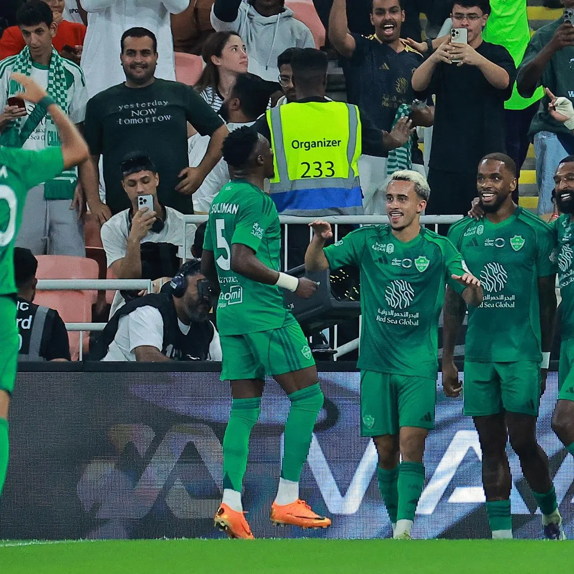 Soccer Football - Saudi Pro League - Al Ahli v Al Nassr - King Abdullah Sports City, Jeddah, Saudi Arabia - January 2, 2026 Al Ahli's Ivan Toney celebrates scoring their second goal with teammates REUTERS/Stringer
