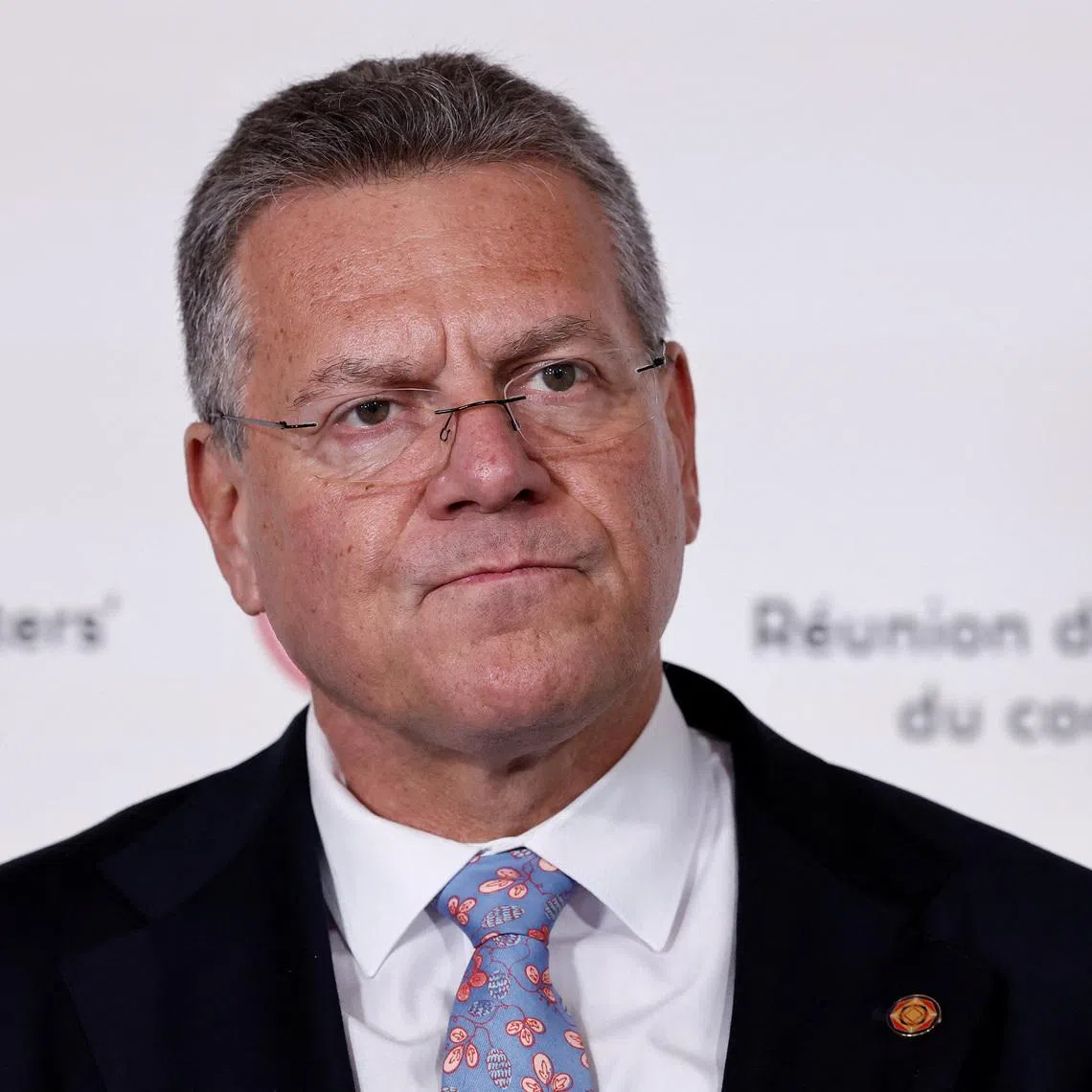 European Commissioner for Trade and Economic Security Maros Sefcovic speaks to the media as he arrives to attend a meeting of G7 trade ministers in Paris, France, May 6, 2026. REUTERS/Benoit Tessier/Pool