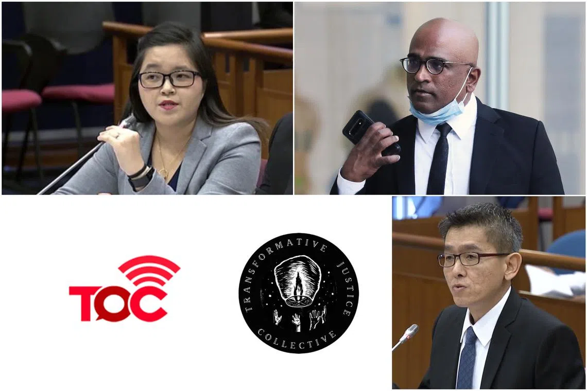 (Clockwise from top left) Freelance journalist Kirsten Han, lawyer M. Ravi, Mr Andrew Loh, the Transformative Justice Collective and The Online Citizen Asia have been asked to put up corrections.