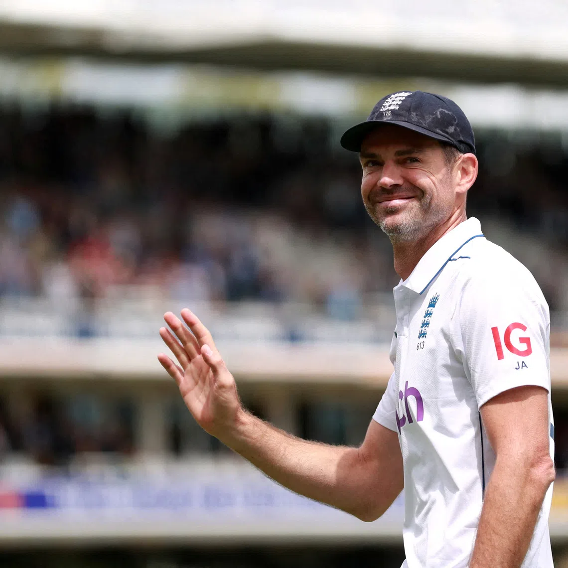 FILE PHOTO: Cricket - First Test - England v West Indies - Lord's Cricket Ground, London, Britain - July 12, 2024 England's James Anderson reacts after his final test match Action Images via Reuters/Peter Cziborra/File Photo