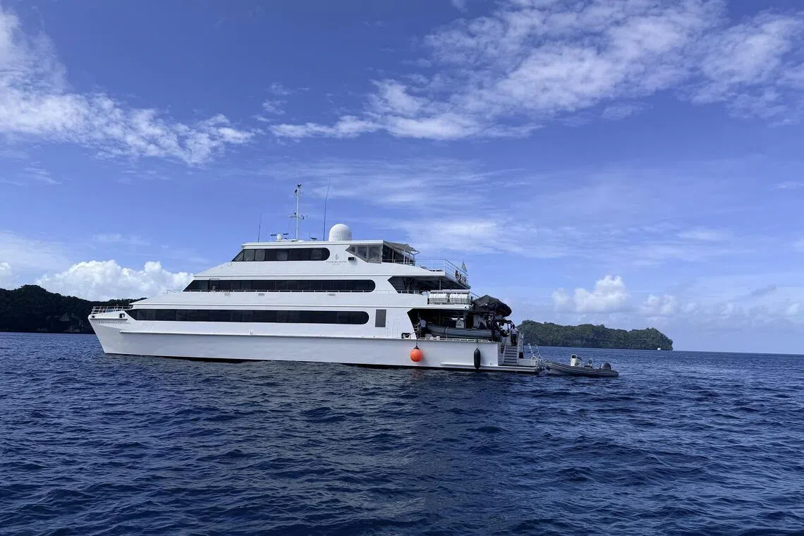 Luxury catamaran the Four Seasons Explorer began cruising in Palau in 2023.