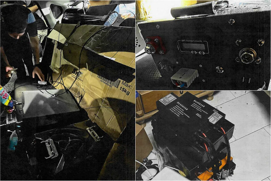 A combined set-up of a “blaster device”, antennae and a large battery pack with battery life of up to 10 hours were found in Ong Kak Seng’s car.