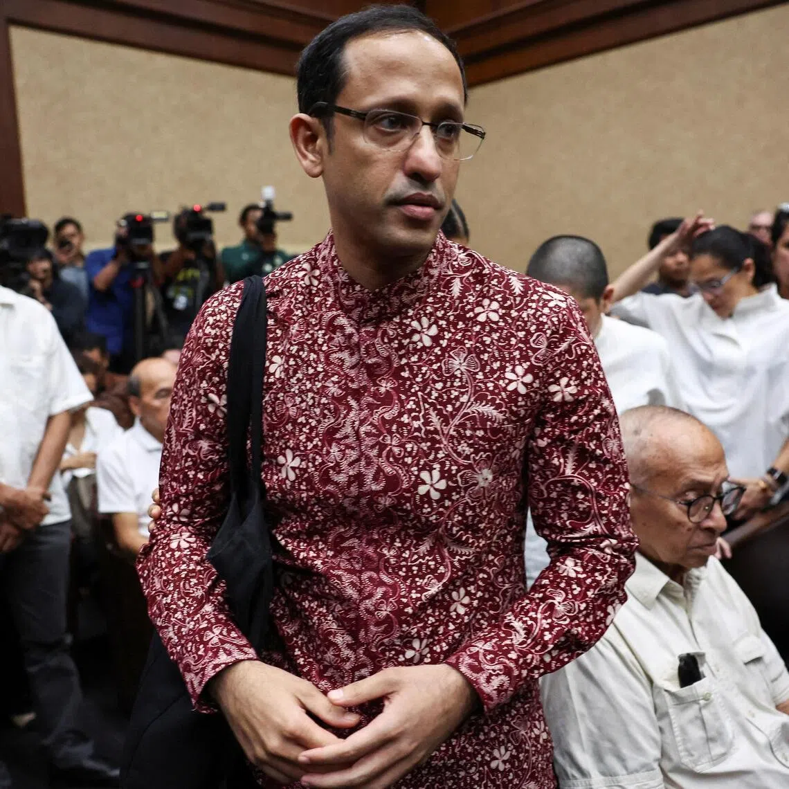 Nadiem Makarim, Indonesia's former education minister, arrives for a hearing over alleged corruption at the Central Jakarta Court in Jakarta, Indonesia, on May 13. 