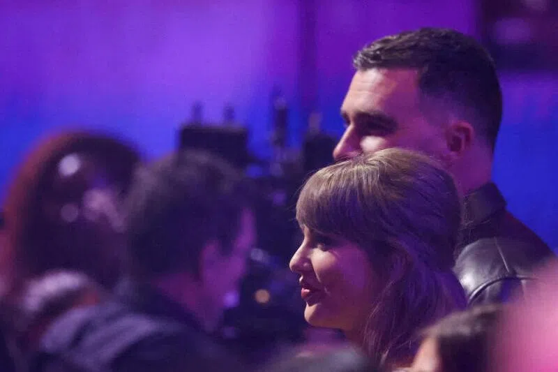 Travis Kelce and Taylor Swift attend the 2026 iHeartRadio Music Awards at the Dolby Theatre in Los Angeles, California, U.S., March 26, 2026. REUTERS/Mario Anzuoni/File Photo