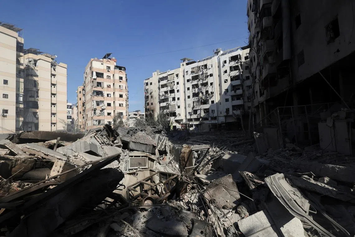 A view shows a damaged site in the aftermath of Israeli strikes on Beirut's southern suburbs, amid the ongoing hostilities between Hezbollah and Israeli forces, in Lebanon on Oct 11, 2024.