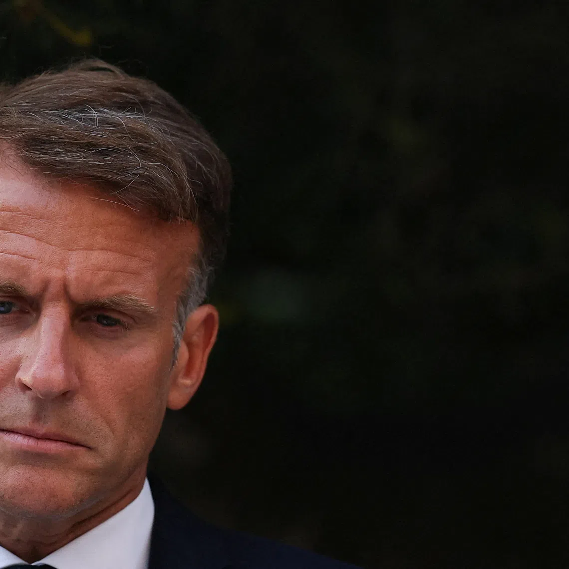 French President Emmanuel Macron looks on during a ceremony commemorating the 82nd anniversary of World War II's Operation Dragoon Allied landings in Provence and the liberation of the village of Bormes-les-Mimosas, southeastern France, August 17, 2026. REUTERS/Manon Cruz/Pool
