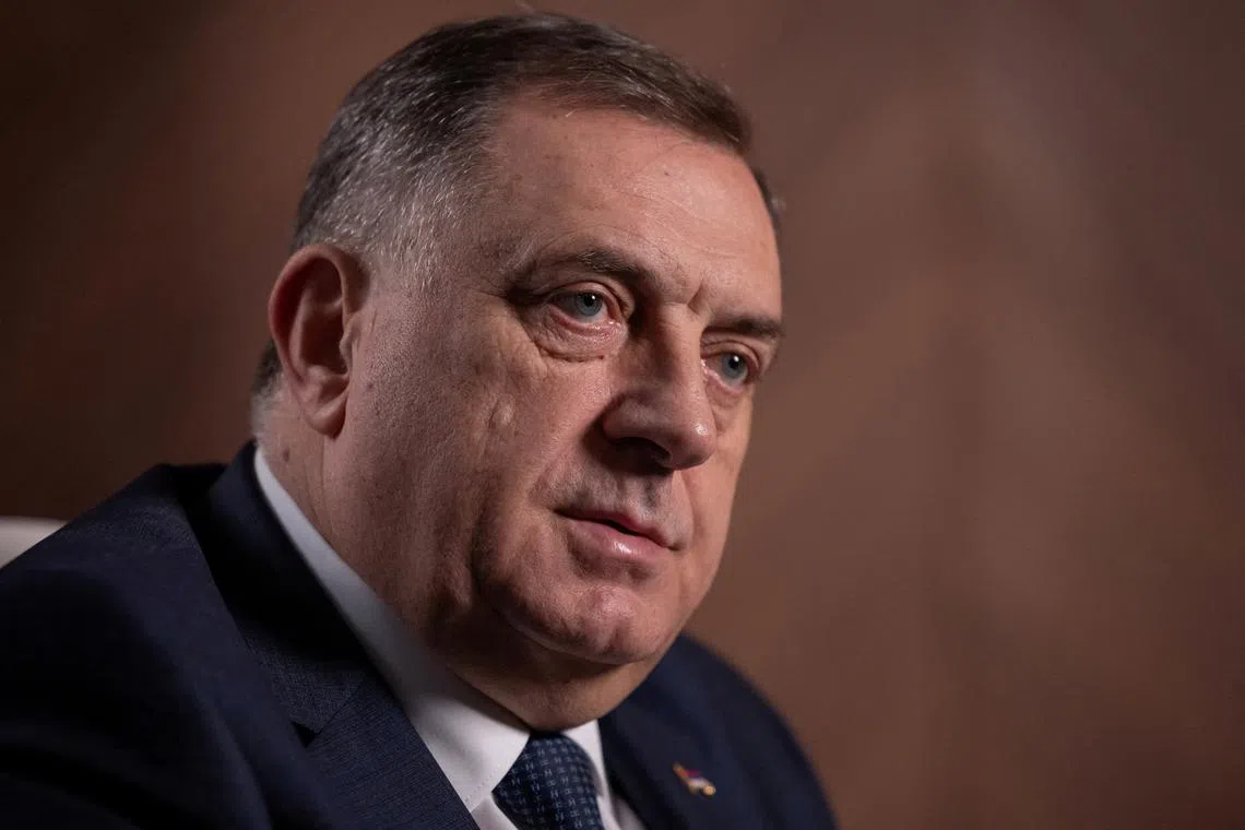 FILE PHOTO: President of Republika Srpska (Serb Republic) Milorad Dodik speaks during an interview with Reuters in his office in Banja Luka, Bosnia and Herzegovina January 8, 2024. REUTERS/Marko Djurica/File Photo