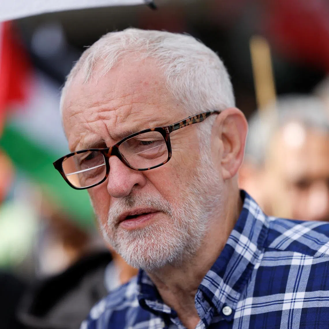 FILE PHOTO: Independent MP Jeremy Corbyn attends a protest in solidarity with Palestinians in Gaza, amid the ongoing conflict between Israel and Hamas, in London, Britain, July 6, 2024. REUTERS/Clodagh Kilcoyne/File Photo