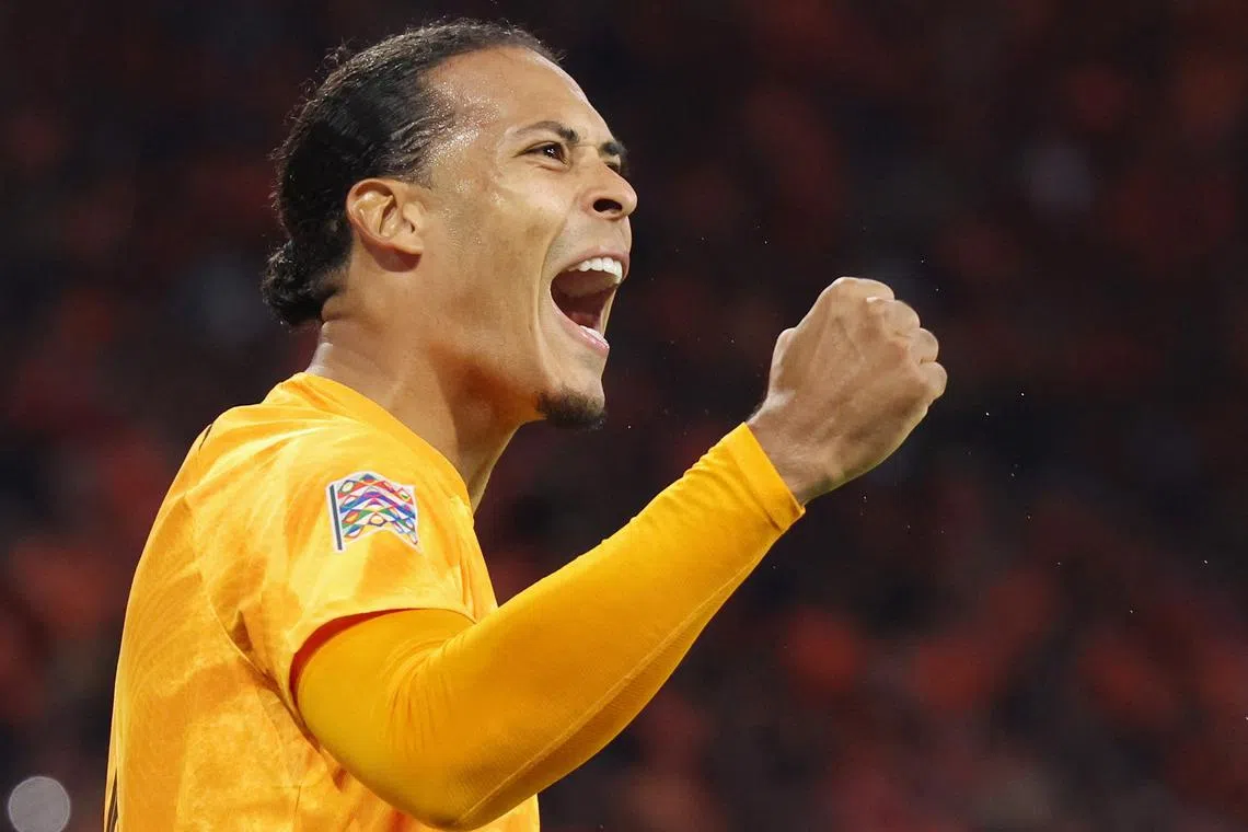 Soccer Football - UEFA Nations League - Group D - Netherlands v Belgium - Johan Cruijff Arena, Amsterdam, Netherlands - September 25, 2022
Netherlands' Virgil van Dijk celebrates scoring their first goal REUTERS/Piroschka Van De Wouw