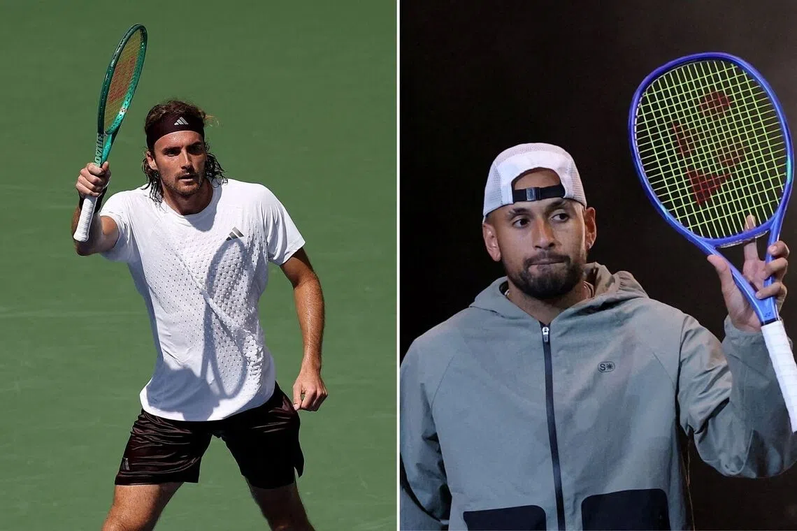 Stefanos Tsitsipas (left) and Nick Kyrgios briefly played doubles together but have had a turbulent relationship.