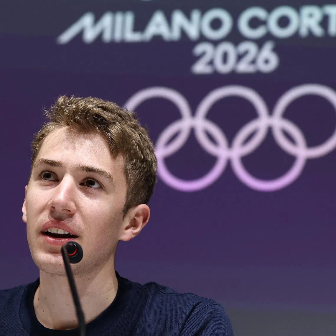 Milano Cortina 2026 Winter Olympics - Speed Skating - United States team press conference - Main Press Centre, Milan, Italy - February 4, 2026 Casey Dawson of the United States during the press conference REUTERS/Yves Herman