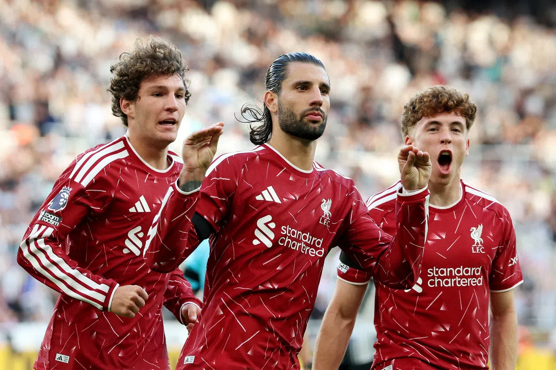 Soccer Football - Premier League - Newcastle United v Liverpool - St James' Park, Newcastle, Britain - August 23, 2026 Liverpool's Dominik Szoboszlai celebrates scoring their second goal REUTERS/Scott Heppell