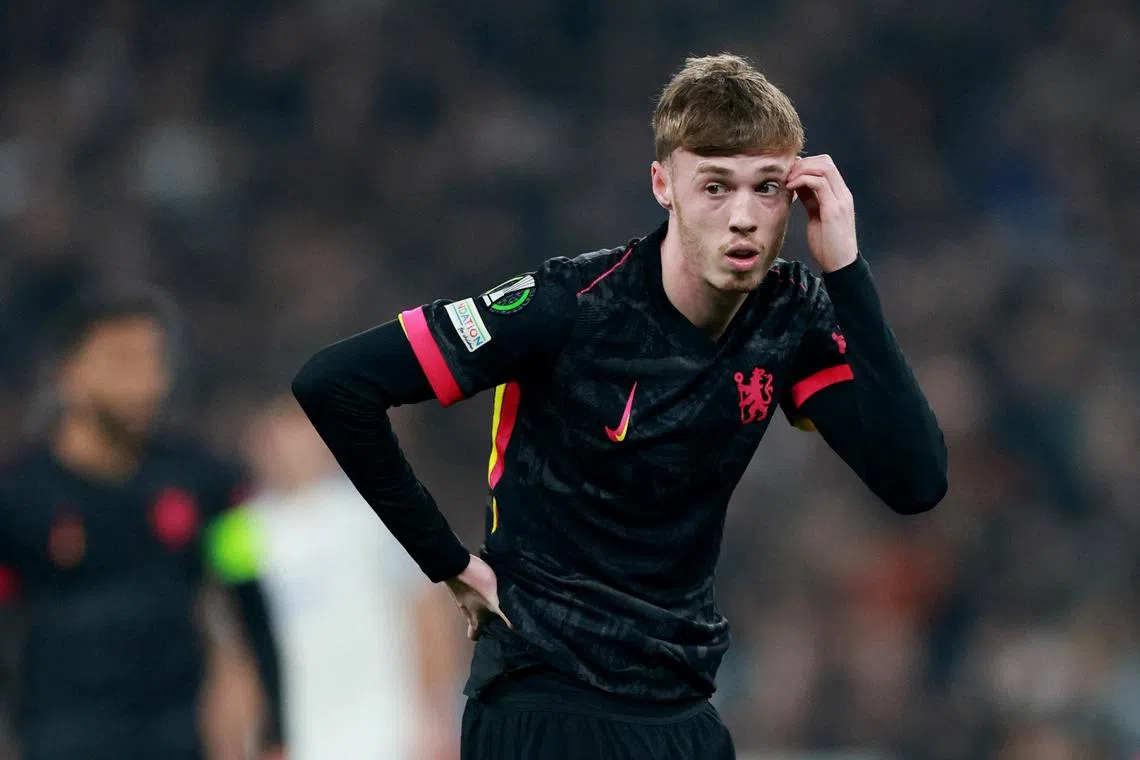 FILE PHOTO: Soccer Football - Conference League - Round of 16 - First Leg - FC Copenhagen v Chelsea - Parken, Copenhagen, Denmark - March 6, 2025 Chelsea's Cole Palmer reacts Action Images via Reuters/Andrew Boyers/File Photo