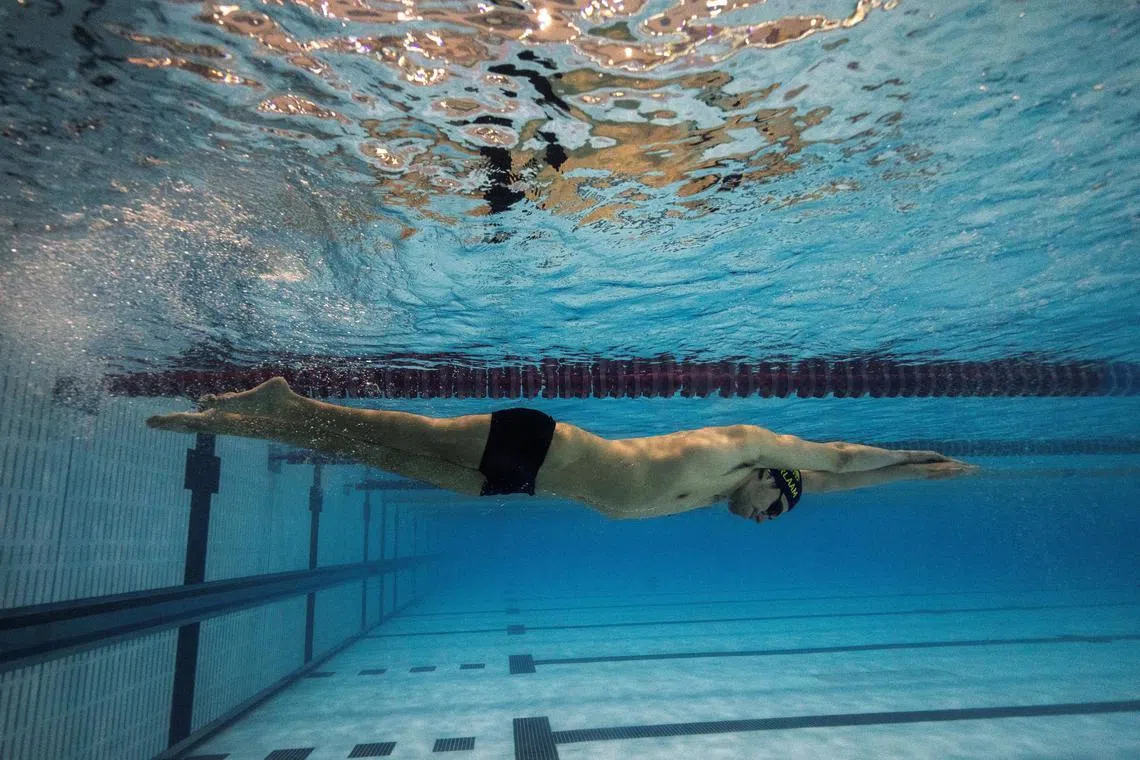 Italian swimmer Simone Barlaam swims during a morning training in Milan ahead of the Paris 2024 Paralympic Games.