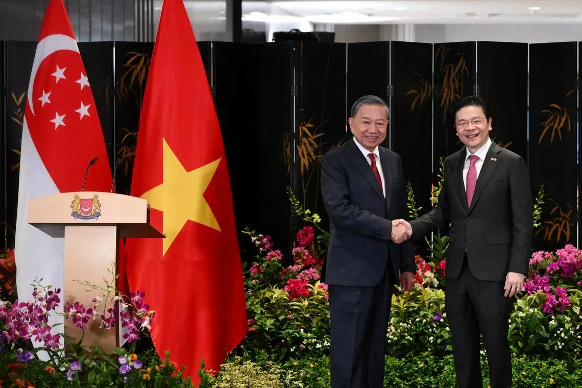 PAP sec-gen Lawrence Wong congratulates Vietnam’s To Lam on reappointment as head of ruling party