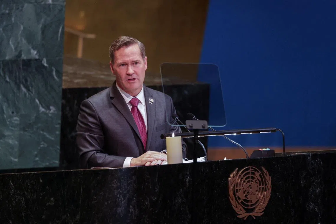 U.S. Ambassador to the United Nations Mike Waltz addresses an event marking the International Holocaust Remembrance Day at the United Nations headquarters in the Manhattan borough of New York City, U.S., January 27, 2026. REUTERS/Jeenah Moon